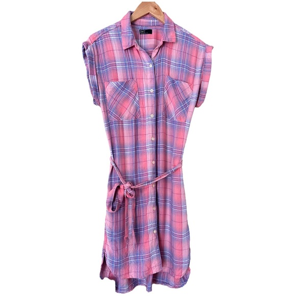 GAP Pink and Blue Plaid Flannel Shirt Dress - Picture 2 of 4